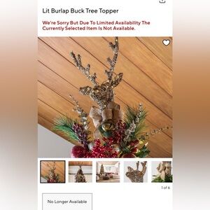 New Pottery Barn Lit Burlap Deer Christmas Tree Topper, 11.75” X 19.5”